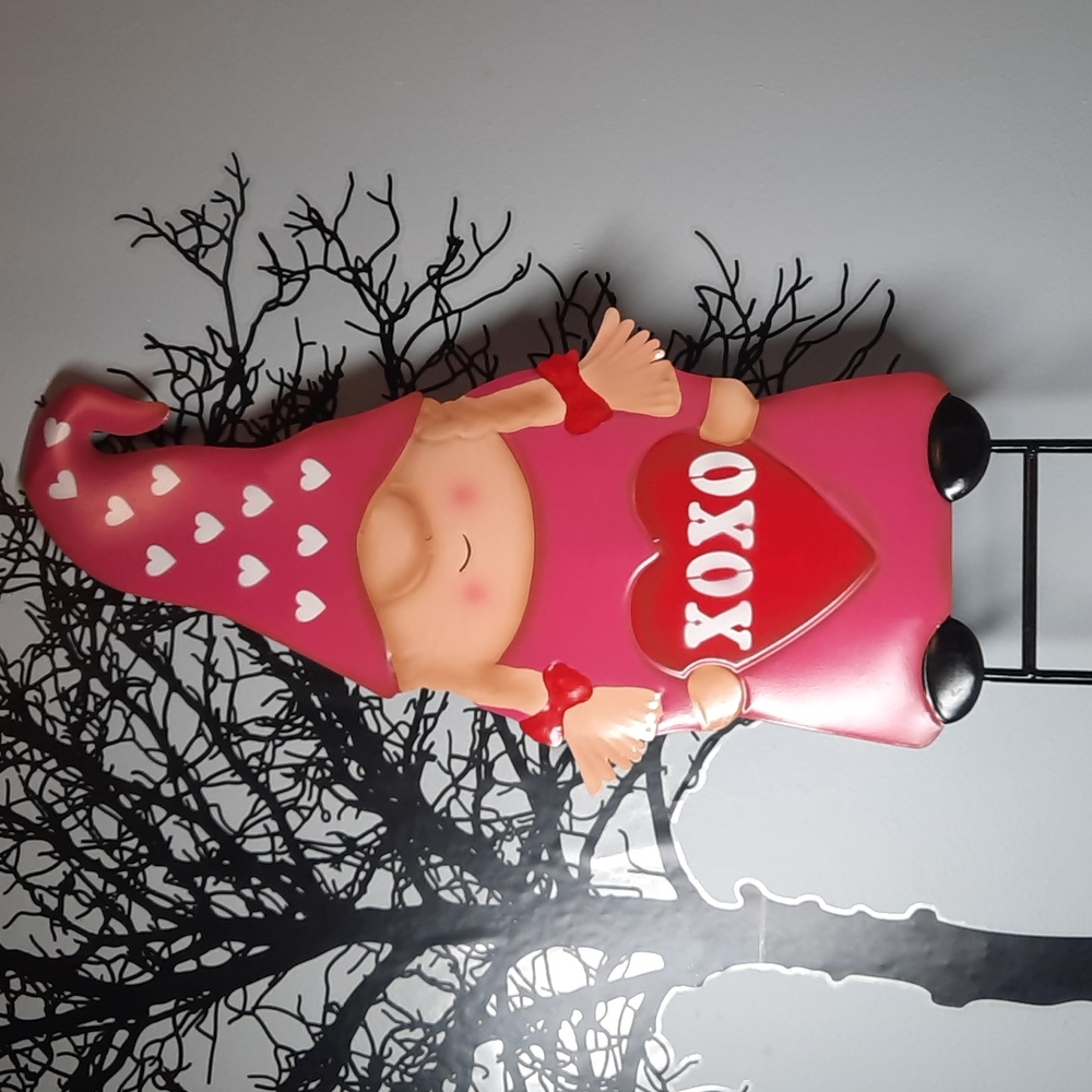 Gnome Girl Metal Yard Lawn Garden Art Stake Handmade Hand Painted Love XOXO